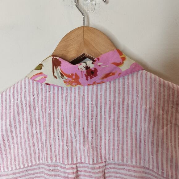 Cabi 6512 Merger Top Pink Stripe Floral Collar Button Up - Picture 10 of 11